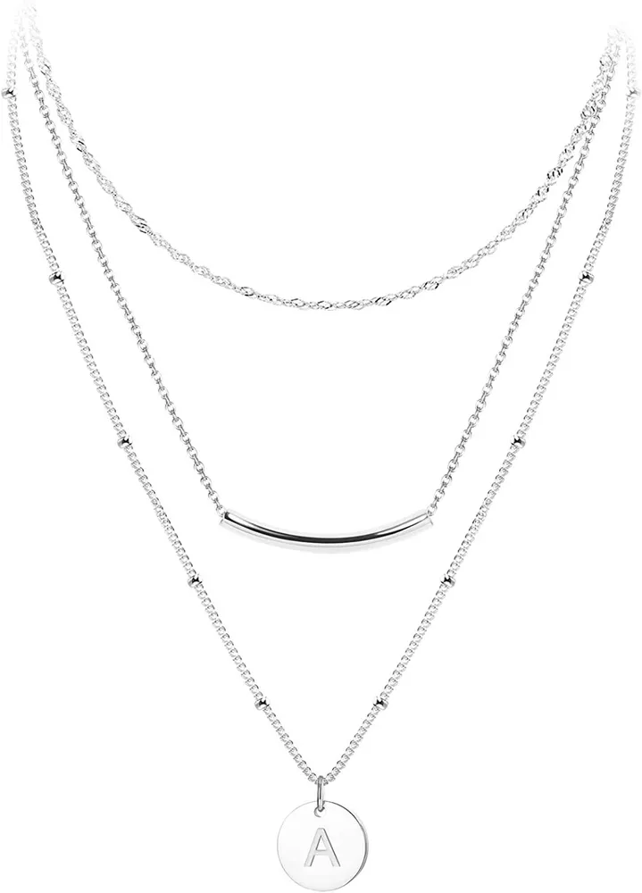 3Pcs Brief Anhänger Halskette Dainty Layered Coin Kette für Frauen Edelstahl Personal Disc Gravur Hammered Name Choker Halskette Brief Geschenke