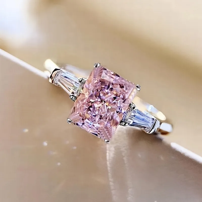 Fashion Square Pink Zircon Ring Größe: 5 # - 10 #