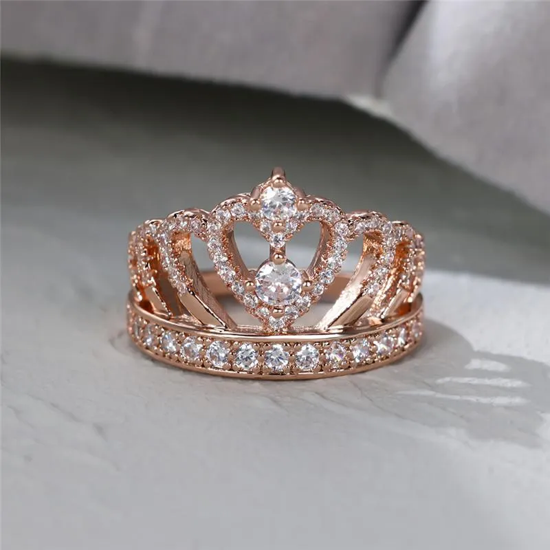 Liebe Herzen Krone Form Versprechen Ring 18K Gold beschichteter Kupfer Fingerring für Hochzeit / Verlobung / Valentinstag Schmuck Geschenk
