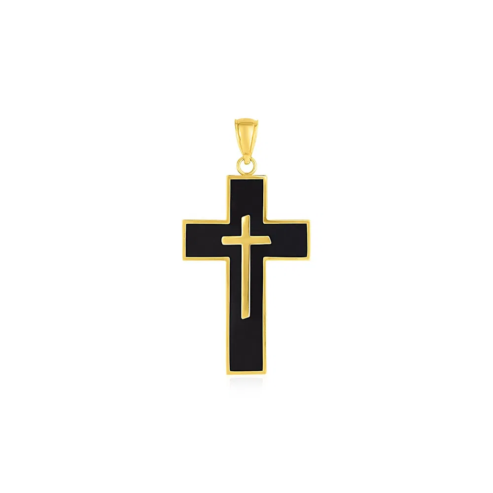 Kreuz-Hänger mit schwarzem Email in 14 Karat gelbem Gold
