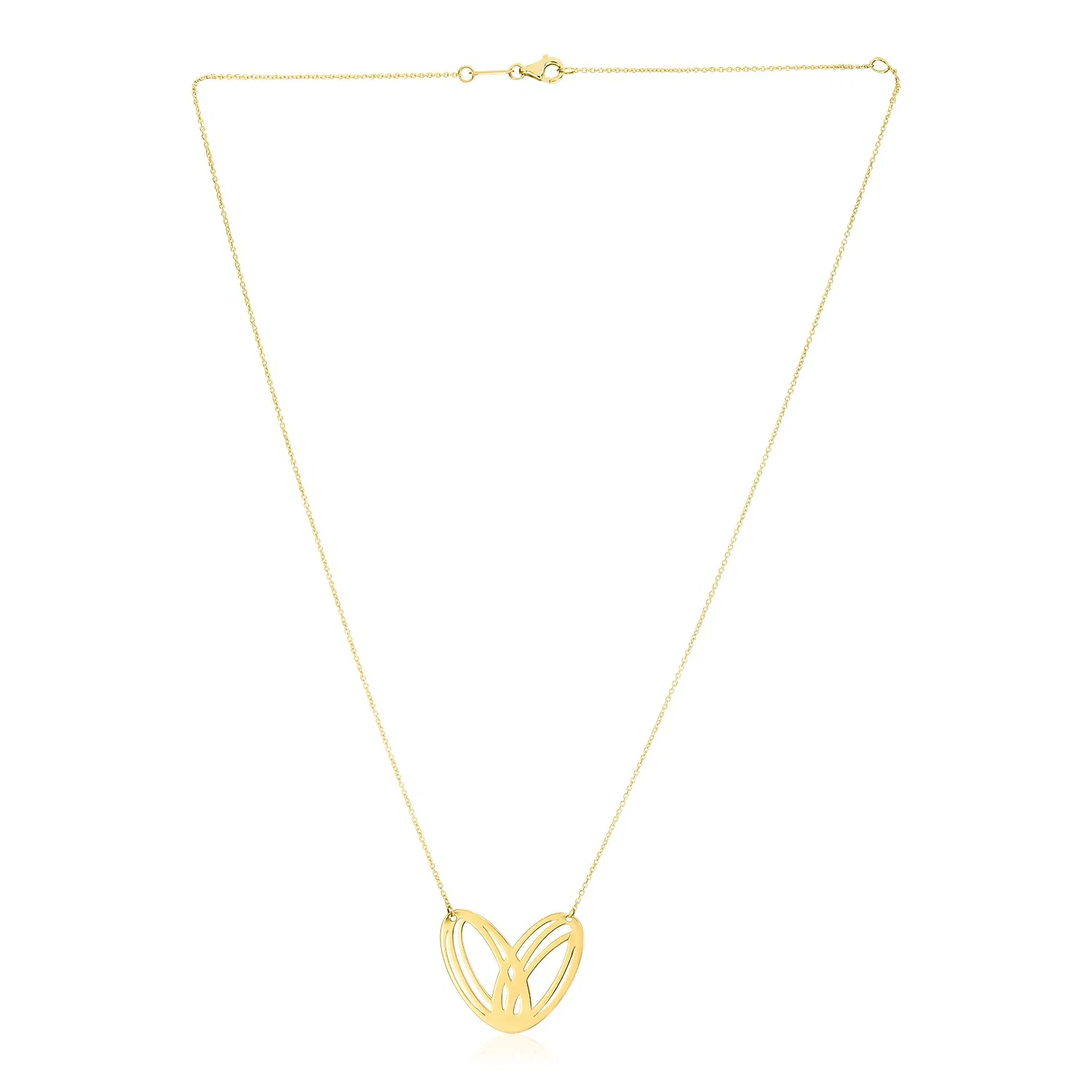 14 Karat Gelbgold High Polish Große Loopy Herzen Halskette