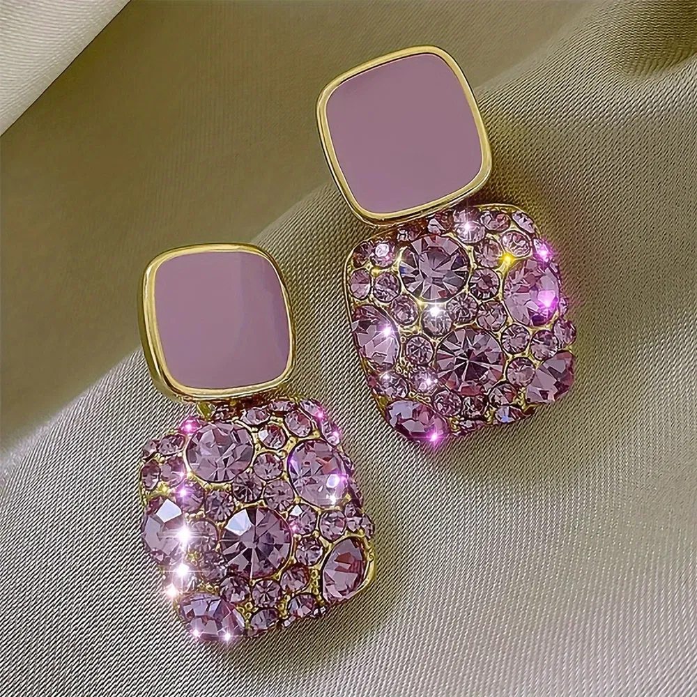 Vintage Quadrat Rhinestones Ohrringe Geometrie Schmuck Frauen Partei Favoriten