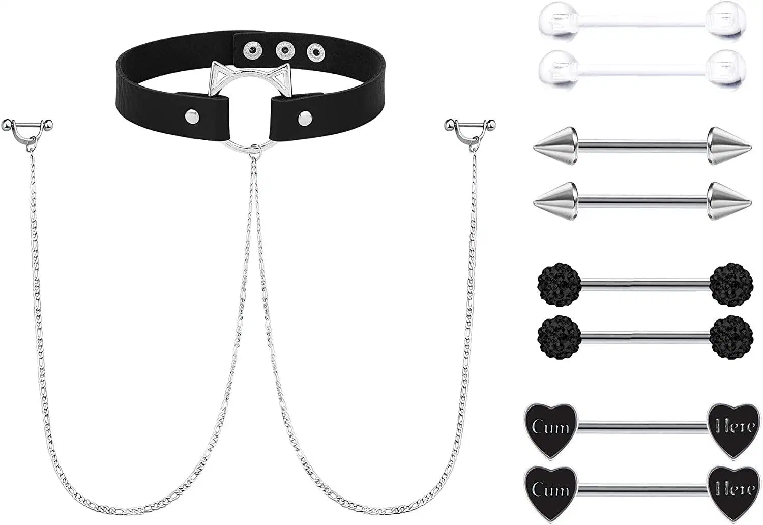 5Paars 14G Edelstick Nipple Ring mit Choker Halskette Nipple Ringe Austauschbar Gerade Barbell Nipple Piercing für Frauen Männer 16mm