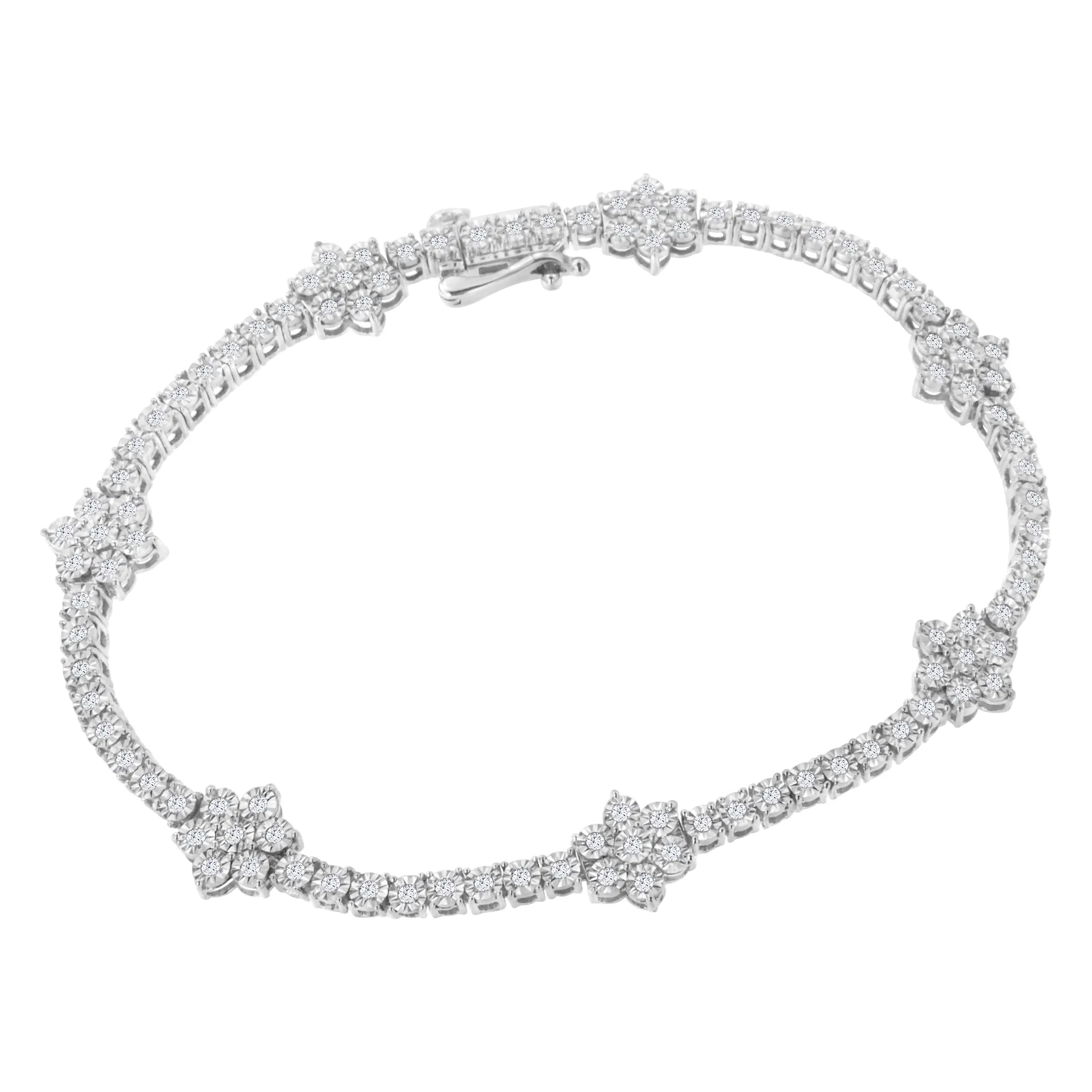 .925 Sterling Silber 1,0 cttw Wunder-Set Diamant Floral Station Tennis Armband (I-J Farbe, I3 Klarheit) - 7 - 1 / 2