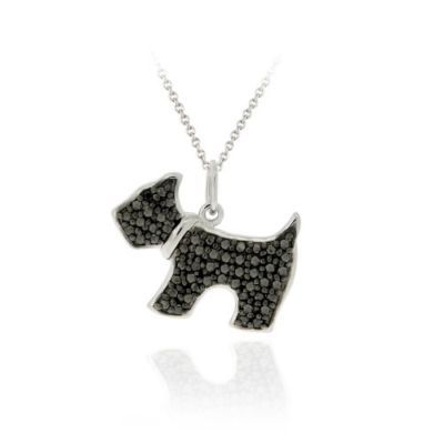 Sterling Silber Schwarz Diamant Akzent Hund Anhänger
