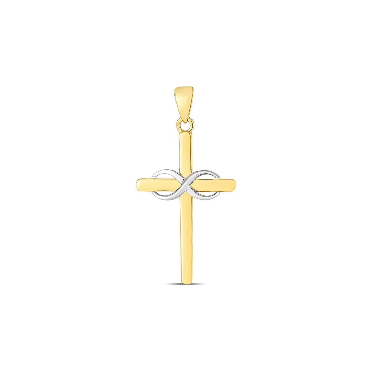 14 Karat Zwei-Ton - Gold High Polish Diamond Cut Cross Anhänger