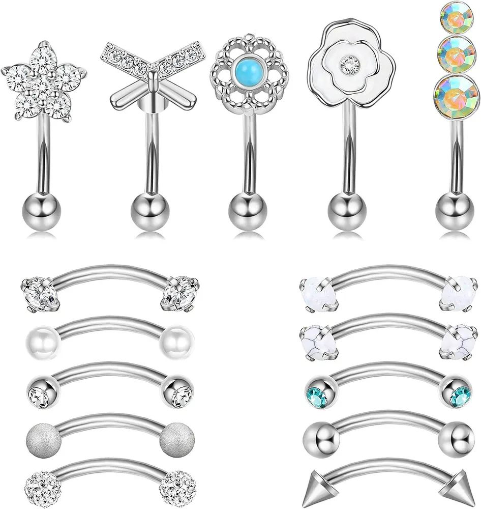 Rook Daith Piercing Jewelry 16G Surgical Steel 6mm 8mm Curved Barbell Augenbrauenringe Helix Tragus Snug Lippen Bauchknopf Piercing Daith Rook Ohrringe für Frauen Männer