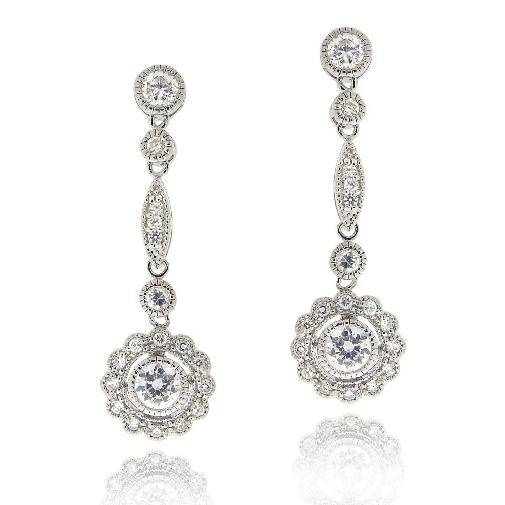 Sterling Silber CZ Flower Dangle Drop Ohrringe