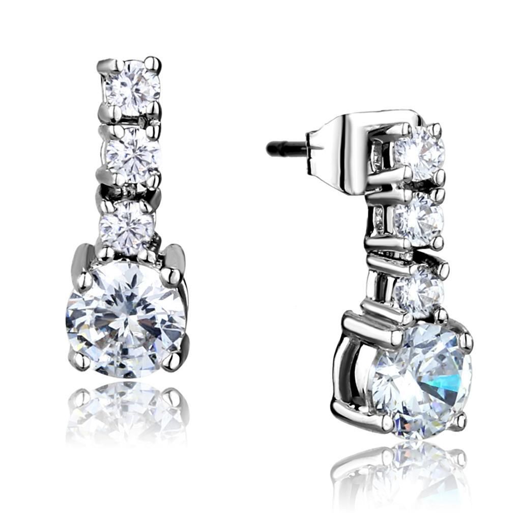 3W1052 - Rhodium-Messing - Ohrringe mit AAA-Klasse CZ in Clear
