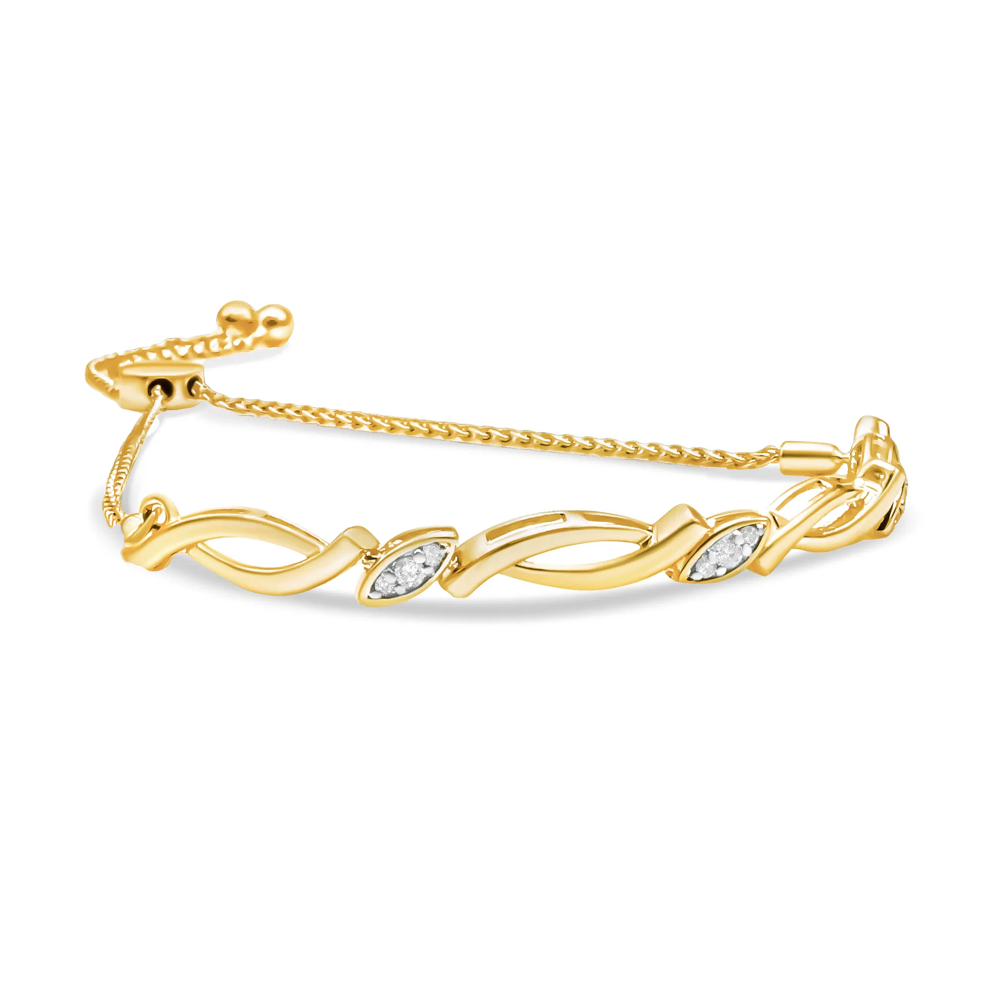 .925 Sterling Silber Diamant Akzent Wechselnwirbel Verbindung Bolo Armband (I-J Farbe, I2 - I3 Klarheit) - 6