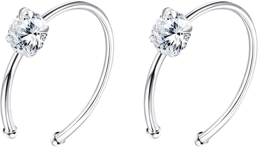 22G 925 Sterling Silber CZ Falsche Nase Ringe Schleife für Frauen Männer Körperschmuck Clip auf Knorpel Septum Ringe Faux Lippen Ringe Nicht durchbohrt Ohr Manschetten Ohrringe 2mm