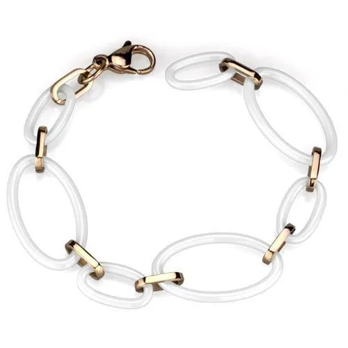 3W1004 - IP Rose Gold (Ion Plating) Edelstahl Armband mit Keramik in Weiß