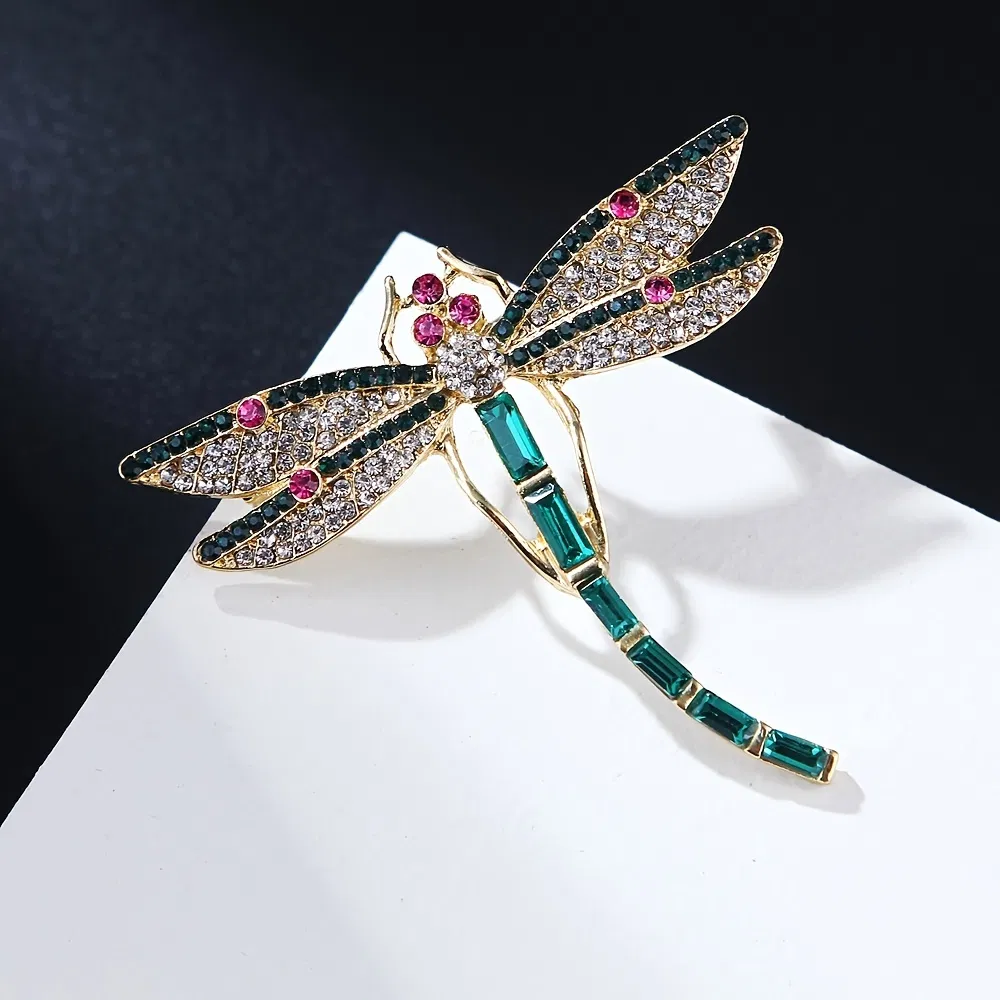 Vintage Golden Tone Grün Emailliert Oversized Dragonfly Broche Pin Corsage Schal Clips Broches Pins Broches Safety Pin Frauen Mädchen Kleidung Dekoration