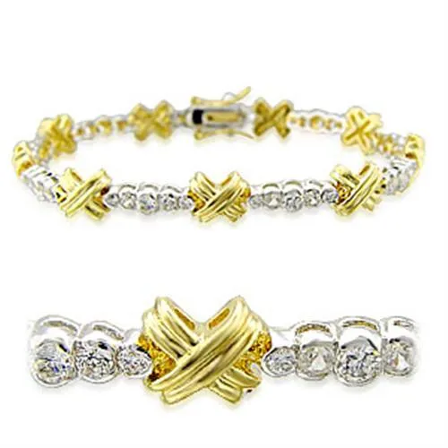 32011 - Gold + Rhodium Brass Armband mit AAA-Klasse CZ in Clear