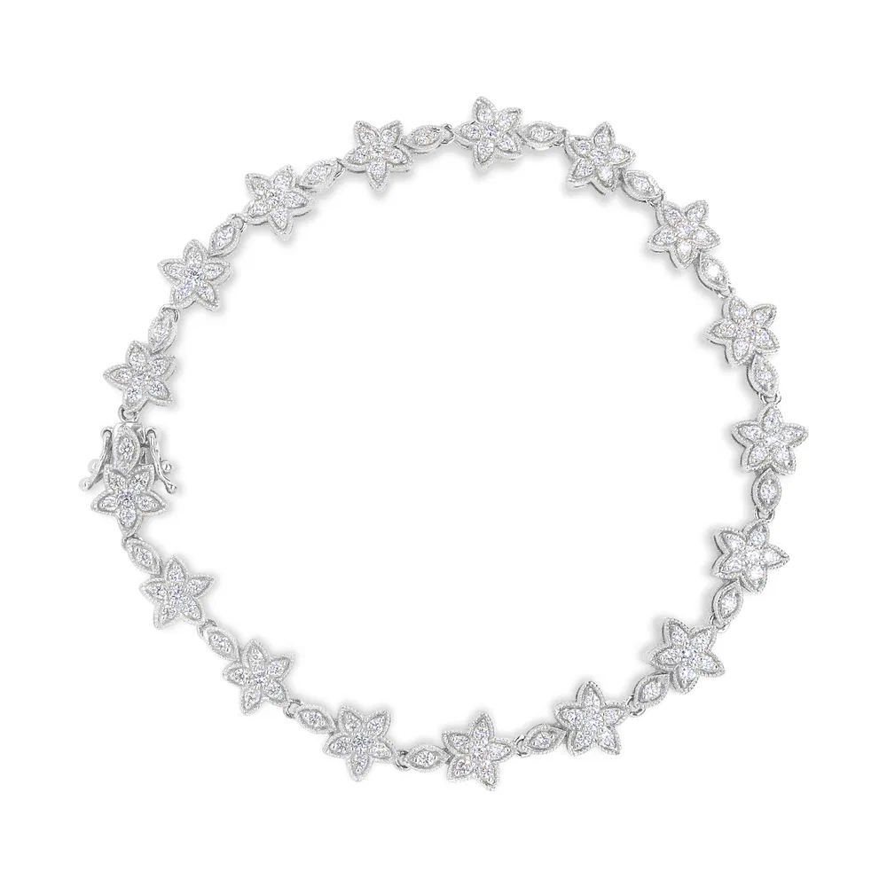 14 Karat Gold 1 1 / 5 Cttw Round Diamond Floral Stern-Shaped Link Armband (H-I Farbe, SI1 - SI2 Klarheit) - Größe 7