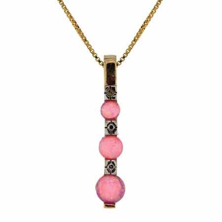 18 Karat Gold über Sterling Silber Pink Opal & Diamant Akzent Drei Stein Drop Anhänger