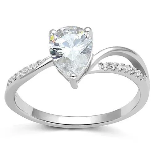 3W1389 - Rhodium 925 Sterling Silberring mit AAA-Klasse CZ in Clear