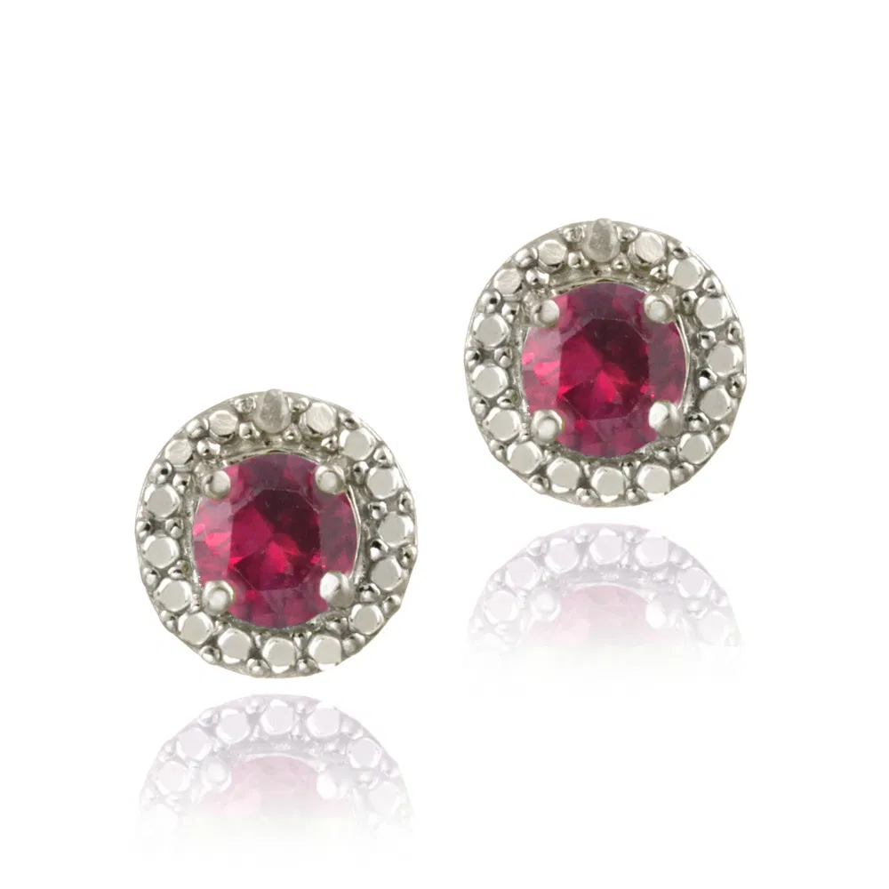 Sterling Silber geschaffen rosa Saphir & Diamant Akzent Stud Ohrringe
