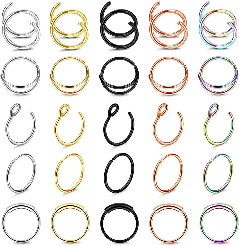 Nasenringe Schleifen für Frauen Chirurgische Doppel-Schleife Nasenring 20 Gauge Spiral Nasenring Gold Schwarze Nasen Piercing Schmuck