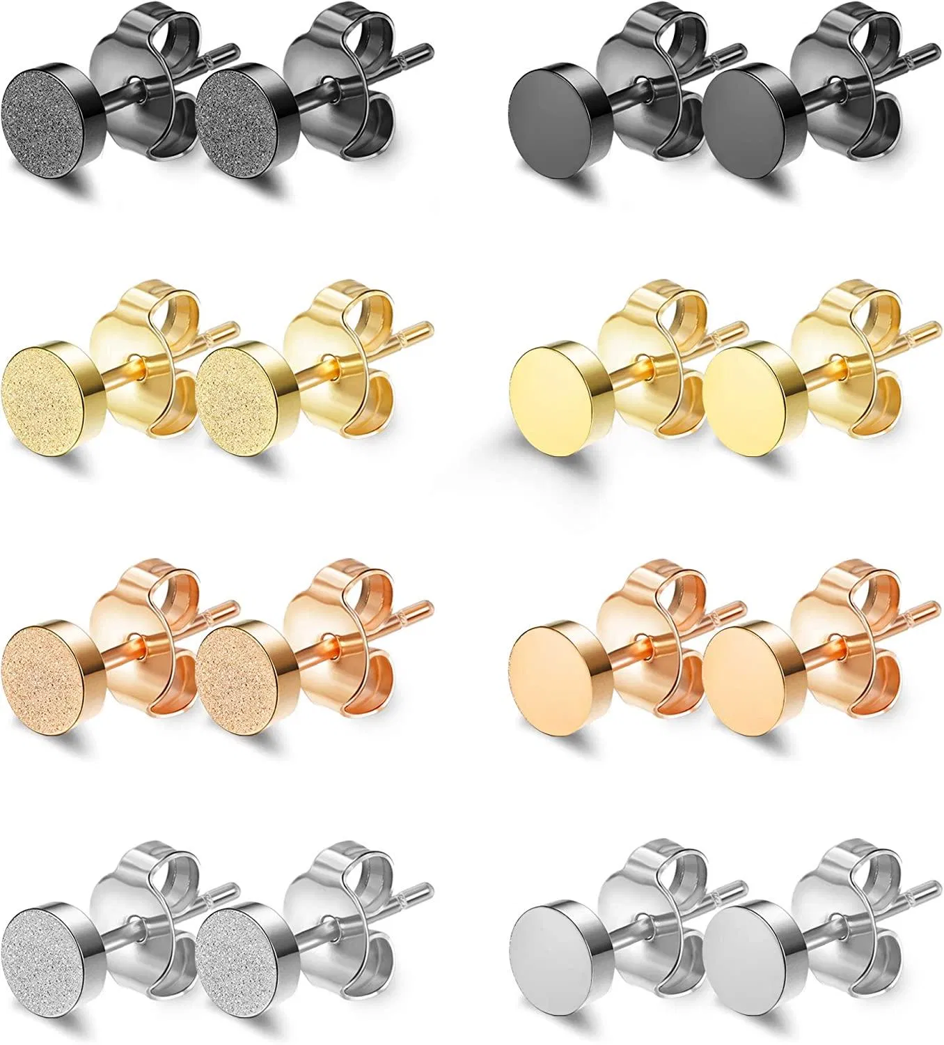 8 Paare Round Plat Stud Ohrringe Edelstahl für Frauen Männer Rose 4 MM