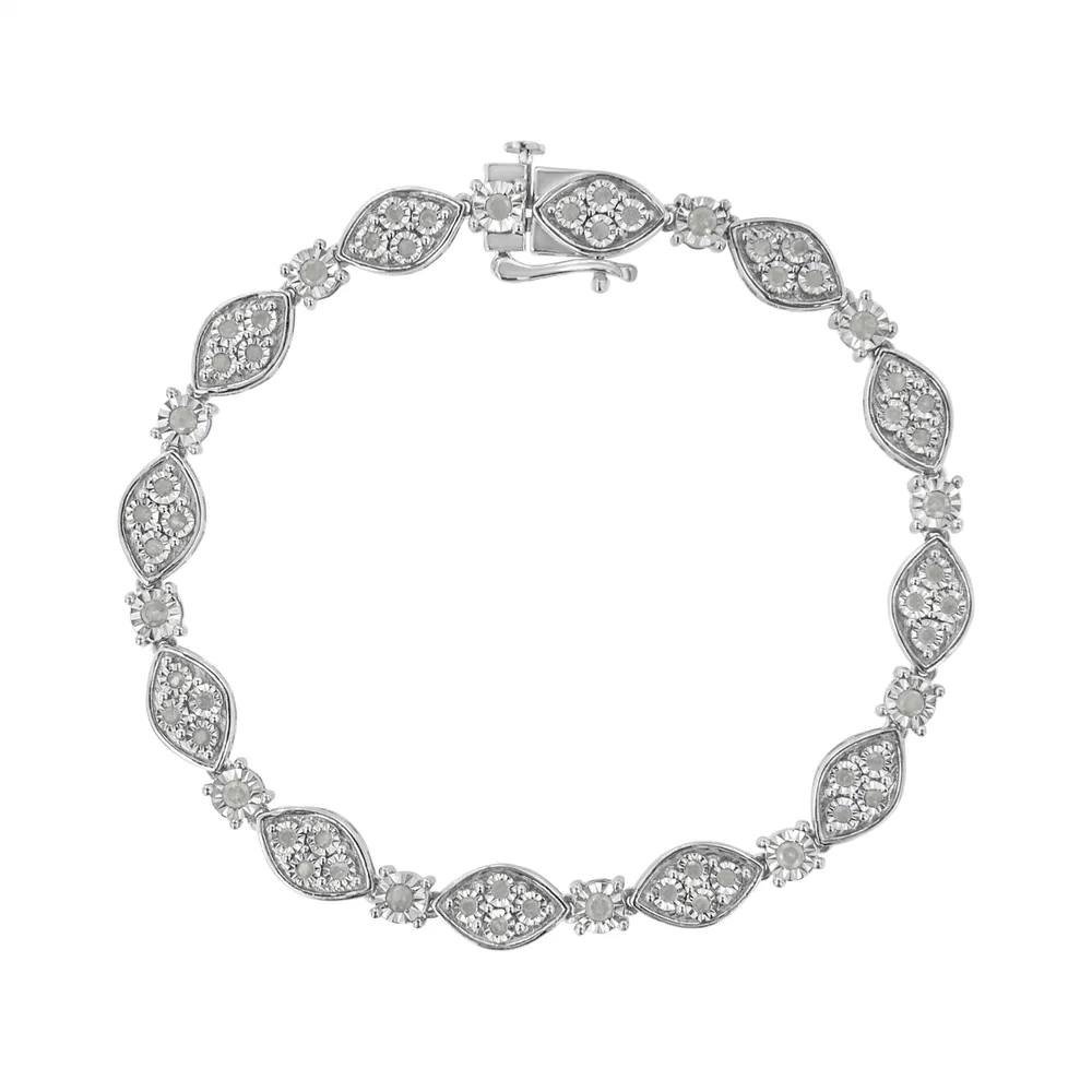 .925 Sterling Silber 1,0 cttw Wunder-Set Round-Cut Diamond Pear and Bezel Link Armband (I-J, I3) - Größe 7,5
