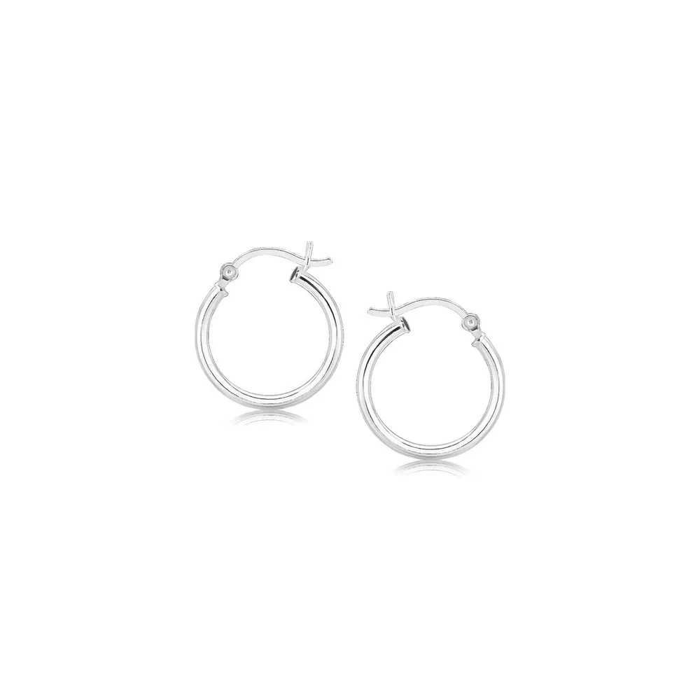 Poliertes Sterling Silber und Rhodium-Placed Hoop Ohrringe (2x15mm)