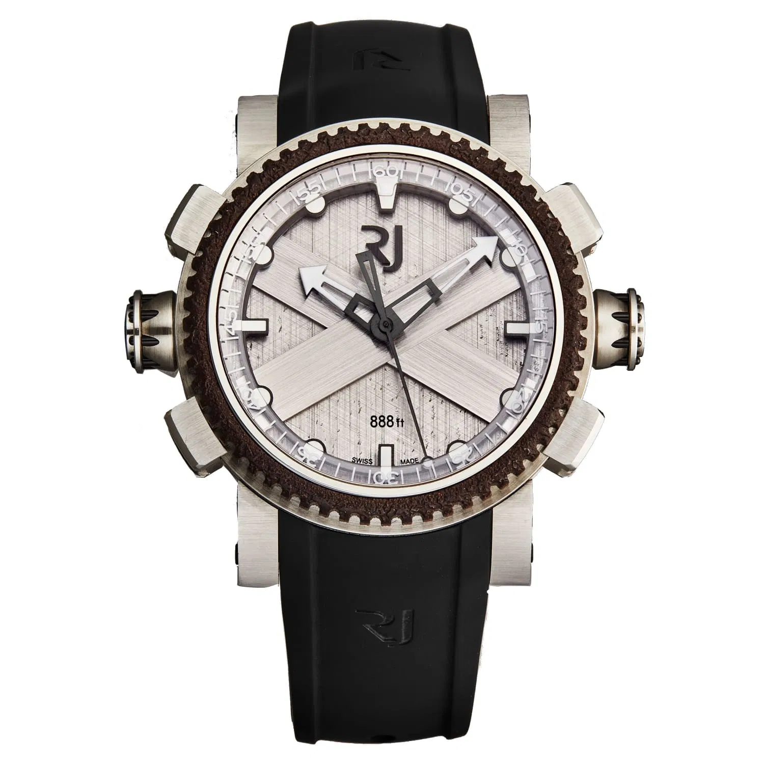 Romain Jerome Männer RJ.T.AU.DI.003.01 'Octopus' Silber Zifferblatt Schwarz Gummi-Armband Titanic Rosted Steel Taucher Automatische Uhr
