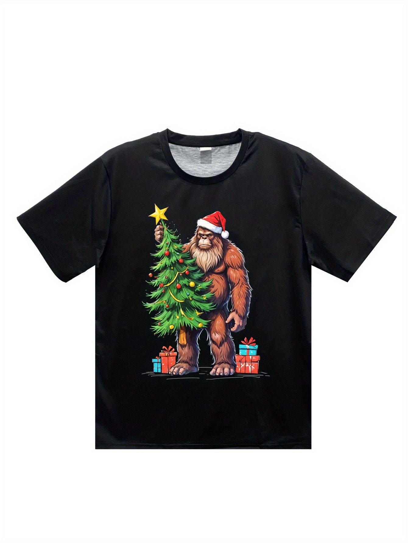 Männer Weihnachten Bigfoot 3D-gedruckte T-Shirt, Casual Round Neck Kurz Ärmel, Sommer Polyester-T - Shirt, Fit Style, Erwachsenen-Mode, Outdoor Top