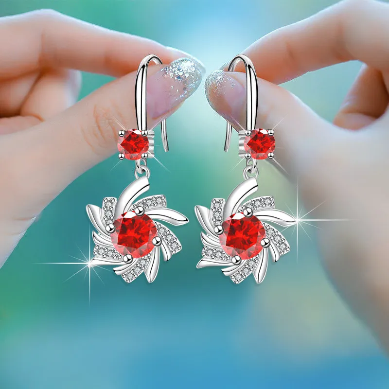 Elegante Wassertropfen Zirkon blaue Schneeflocken Ohrringe 18K Gold beschichtete Blumen Ohrschmuck