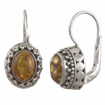 Sterling Silber .925 Vintage Original Amber Stone Bali Bead LeverBack Lever Back Ohrringe
