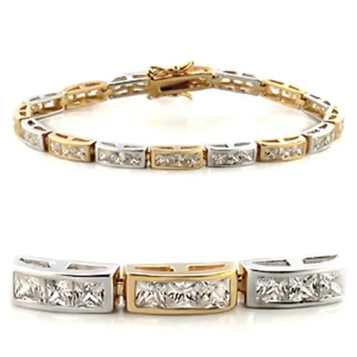 36712 - Gold + Rhodium Brass Armband mit AAA-Klasse CZ in Clear