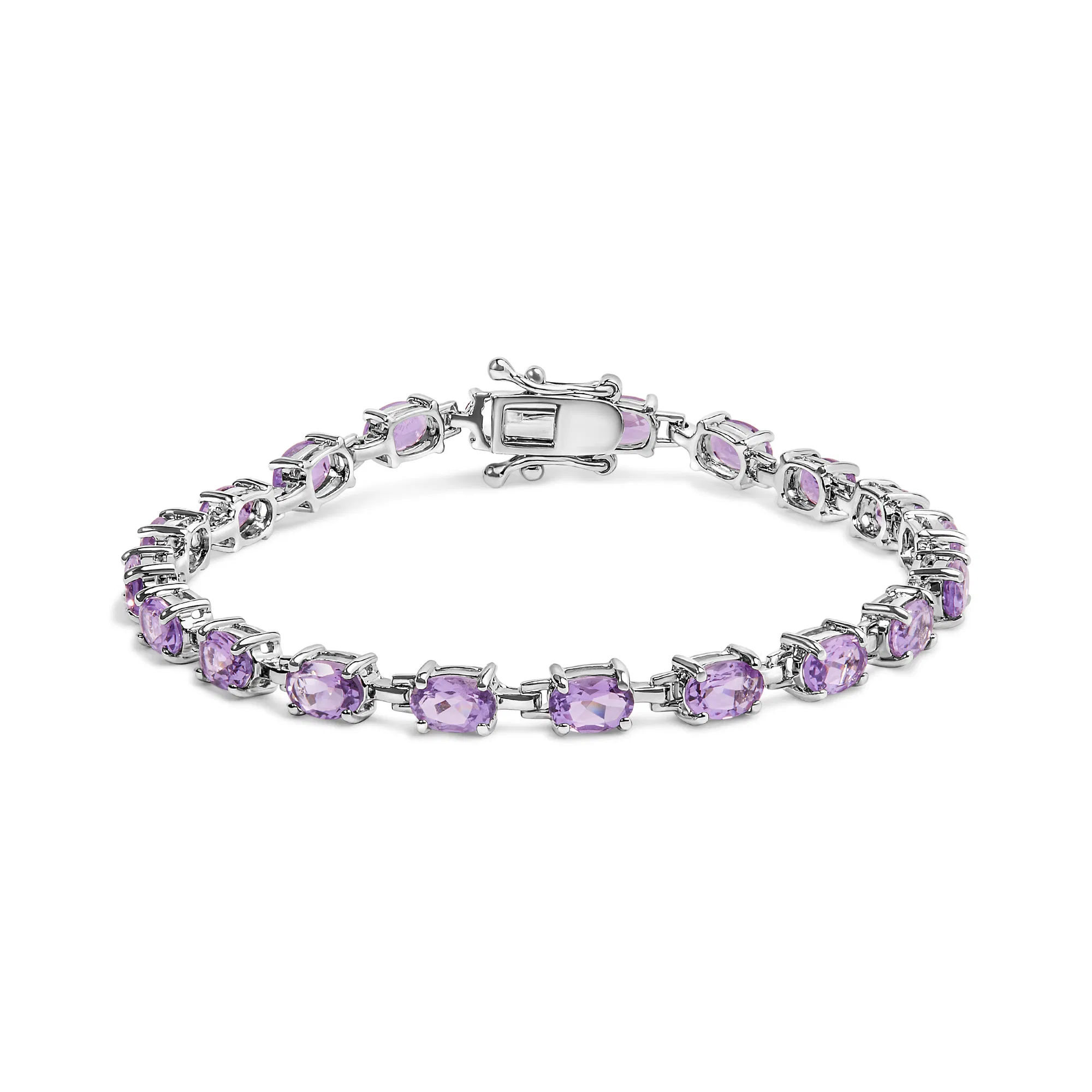 .925 Sterling Silber 8 1 / 2 Cttw Oval Shape Purple Amethyst Link Armband - 7