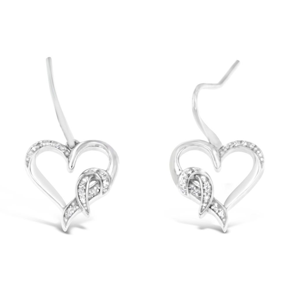 Sterling Silber Round Cut Diamond Heart Dangle Ohrringe (0,09 cttw, H-I Farbe, I1 - I2 Klarheit)