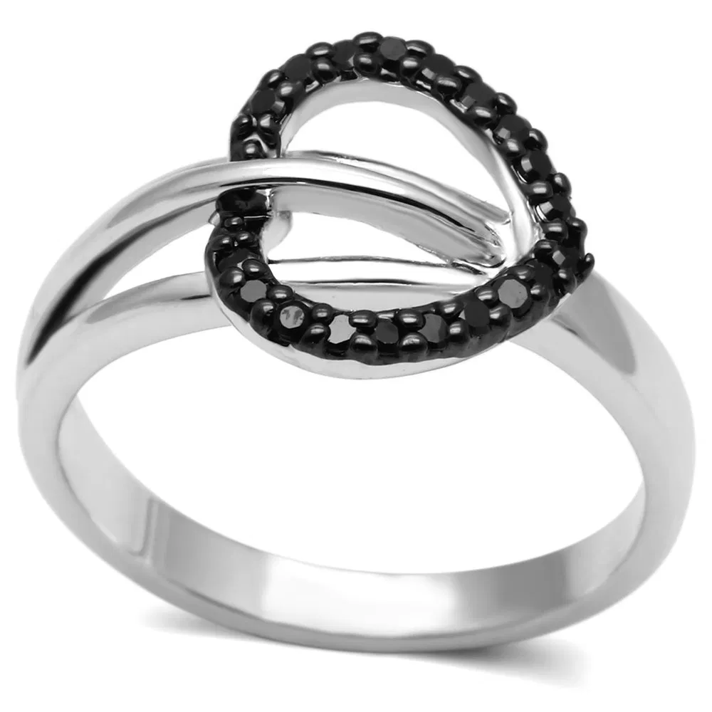 3W277 - Rhodium + Ruthenium-Brass Ring mit AAA-Klasse CZ in Schwarzem Diamant