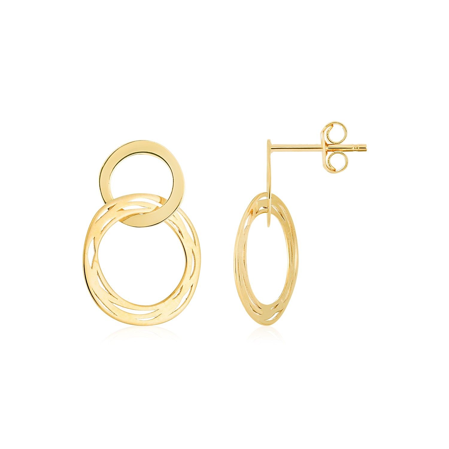 14K Gelbgold Linked Double Circle Cutout Ohrringe
