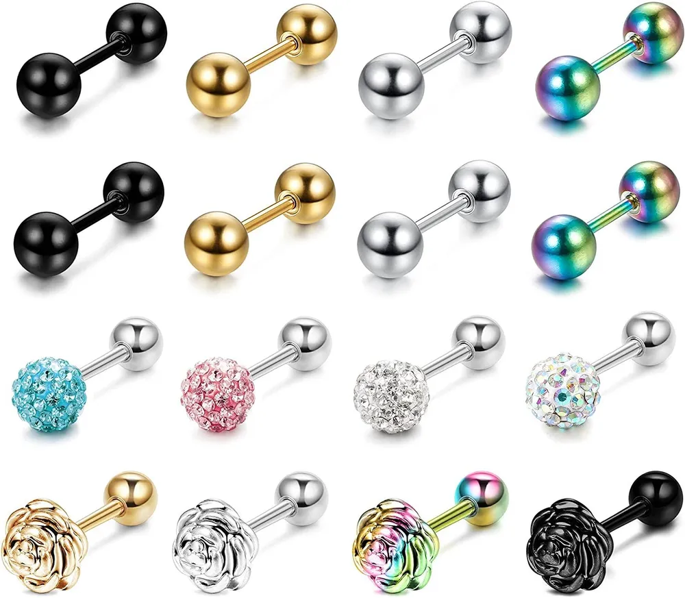 16Pcs 14G Zunge Ringe für Frauen Mischfarbe Chirurgische Edelstahl Gerade Barbell Zunge Piercing Schmuck Bars Piercing