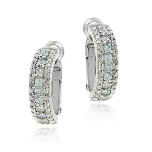Sterling Silver Blue Topaz & Diamond Half Hoop Ohrringe