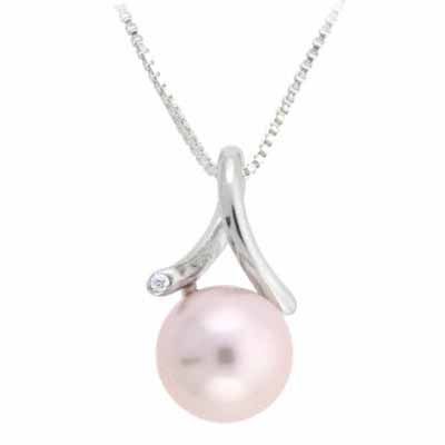 Sterling Silber simulierte rosa Perle mit CZ Twist Anhänger