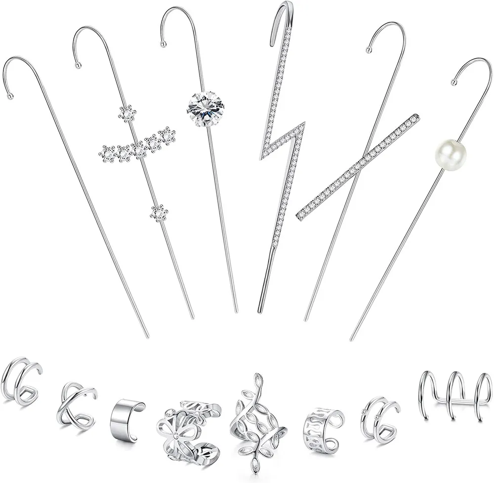 14 Pcs Ohr Wrap Crawler Hook Ohrringe Ohrschellen Ohrringe für Frauen Kletterer Piercing Ohr Knorpel Manschetten Ohrringe