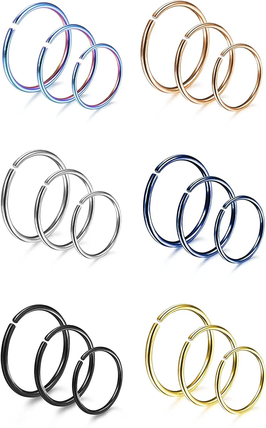 18 Stück 18G / 20G Edelstahl Nasenring Knorpel Schleife Piercing für Männer Frauen 6 gemischte Farben