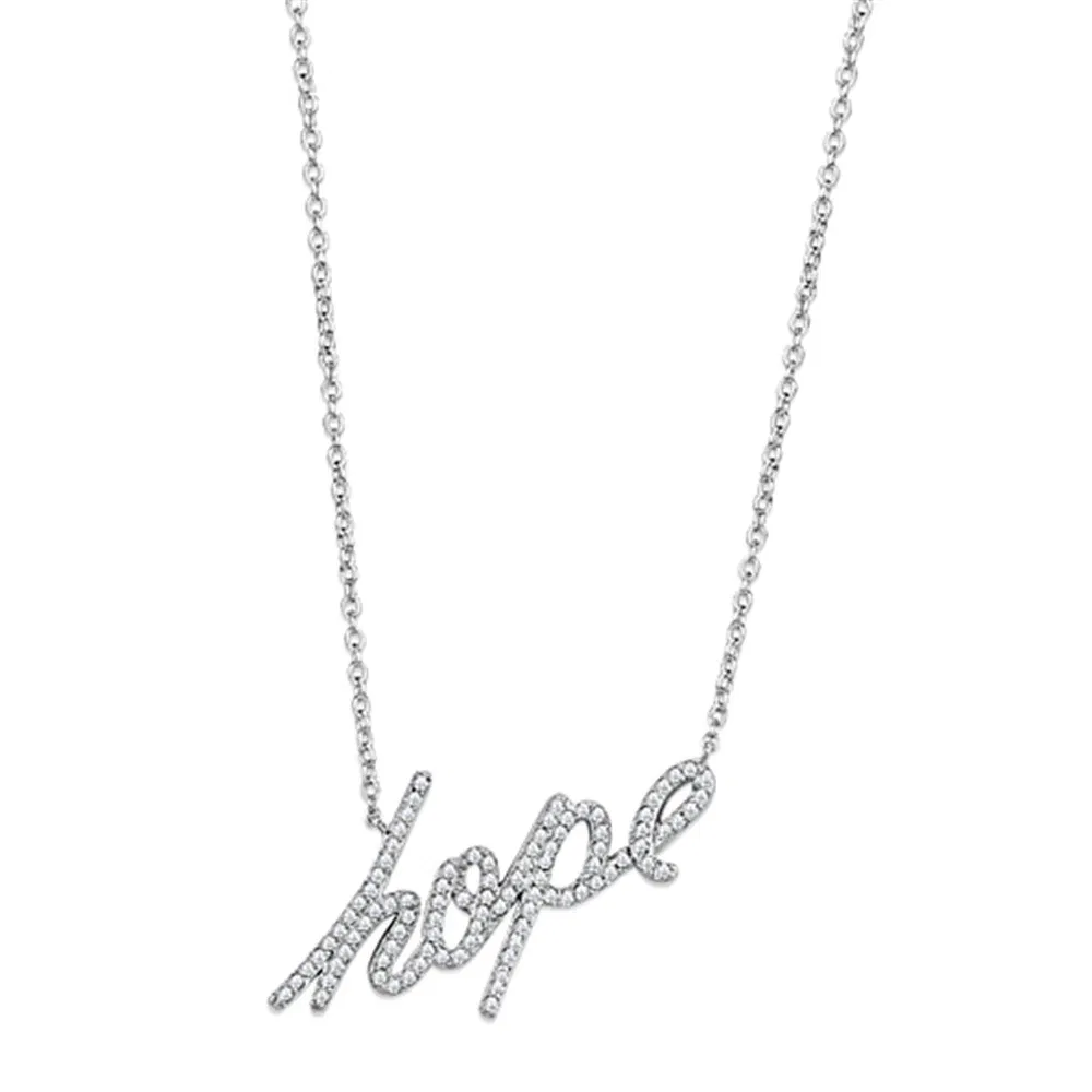 3W456 - Rhodium-Messing - Halskette mit AAA-Klasse CZ in Clear