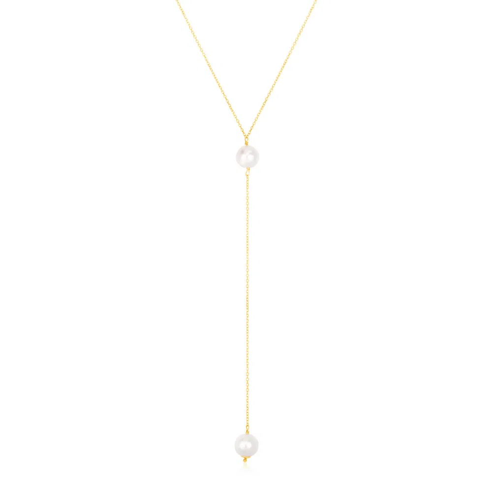 14 Karat gelbes Gold Lariat Halskette mit Perlen
