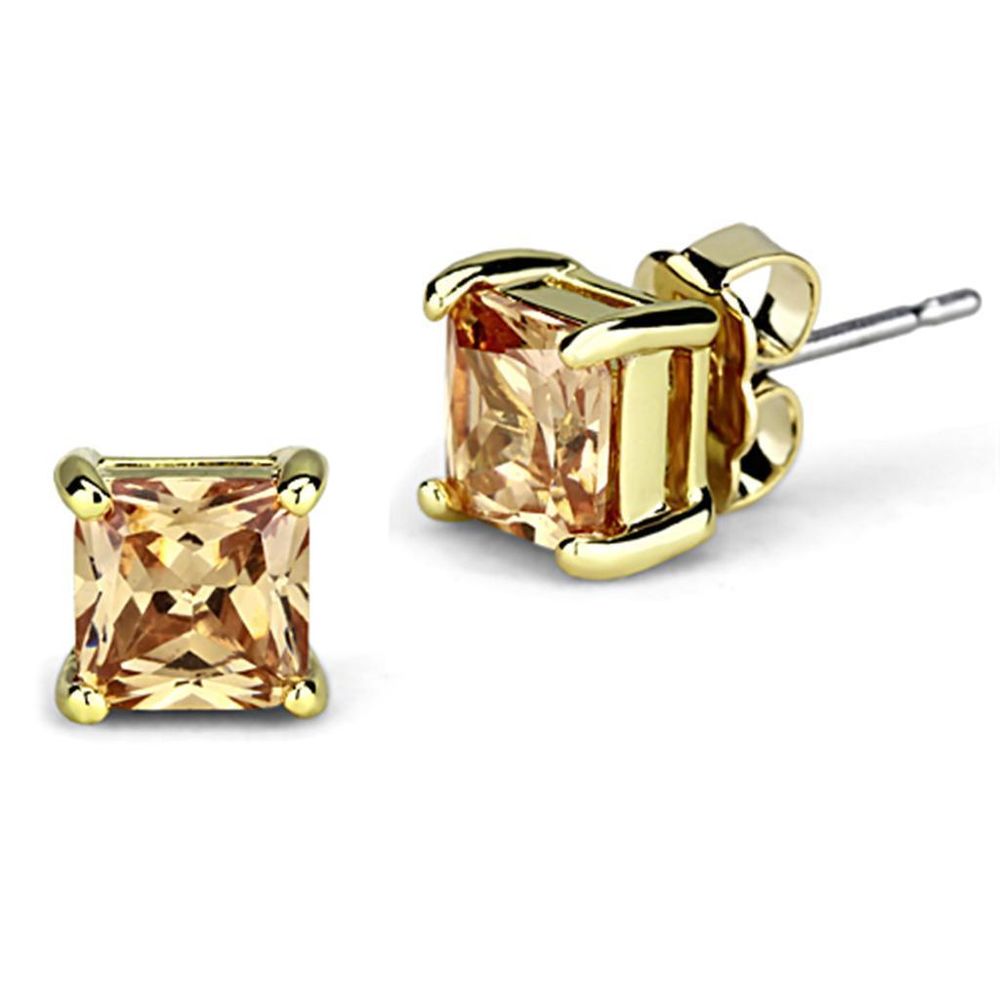 3W540 - Gold-Messing - Ohrringe mit AAA Grad CZ in Champagner