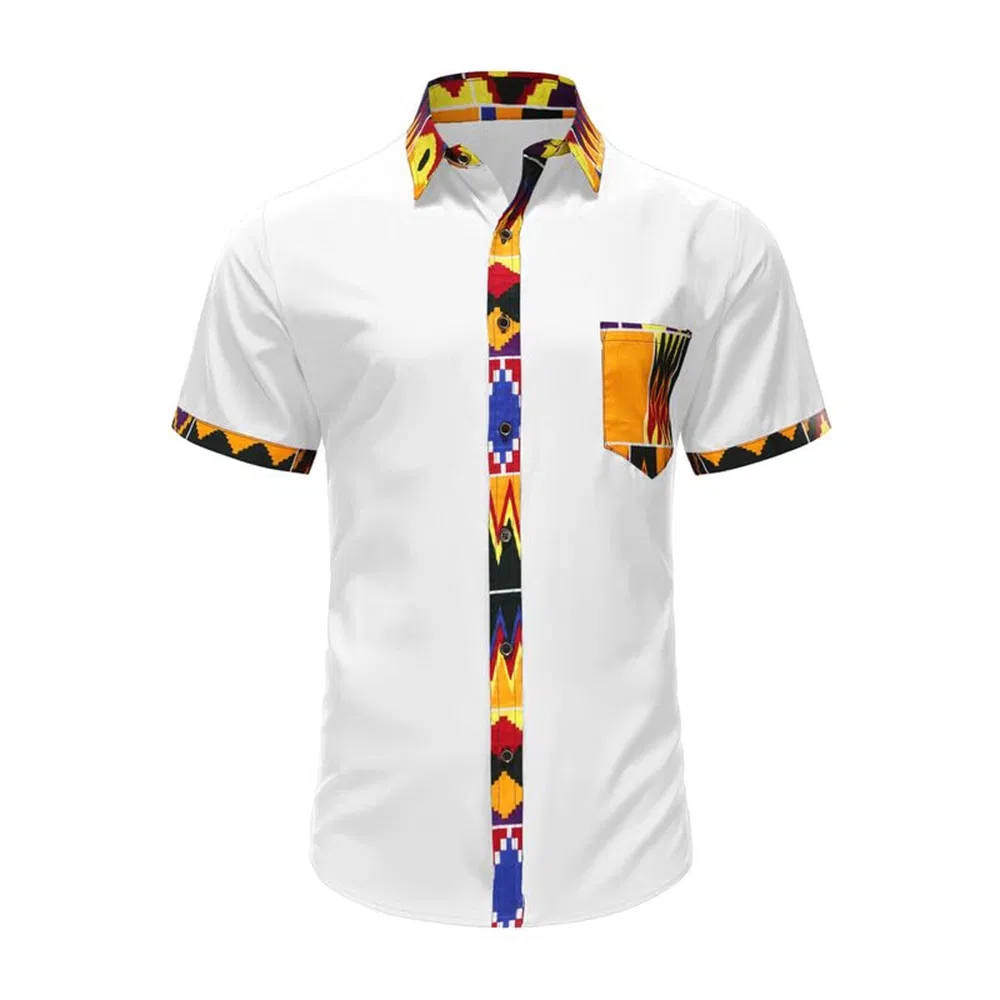 Männer Afrika Kurz Ärmel Dashiki Shirt Patchwork Knopf-up T-Shirt