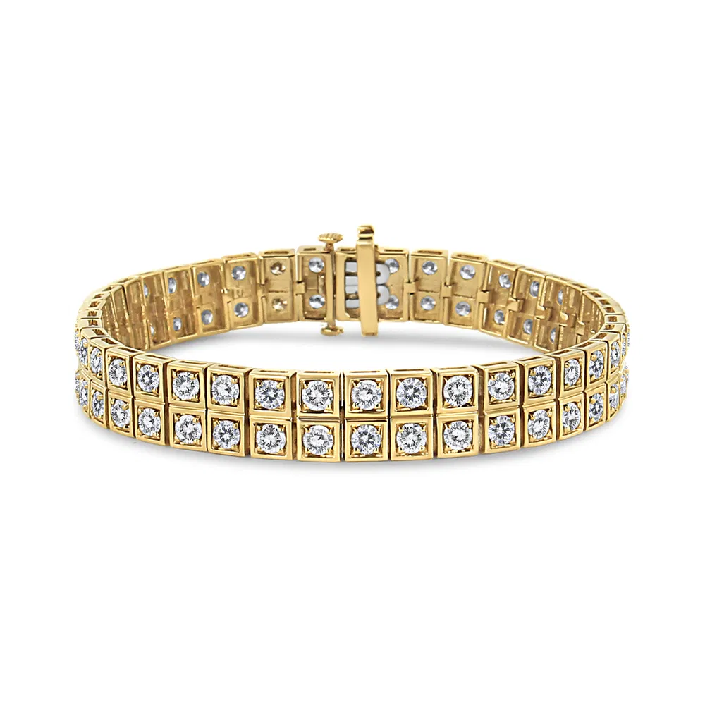 10 Karat Gelbgold 8,00 Cttw Round-Cut Diamond Two Row Square Link Tennis Armband (K-L Farbe, I1 - I2 Klarheit) - 7,25