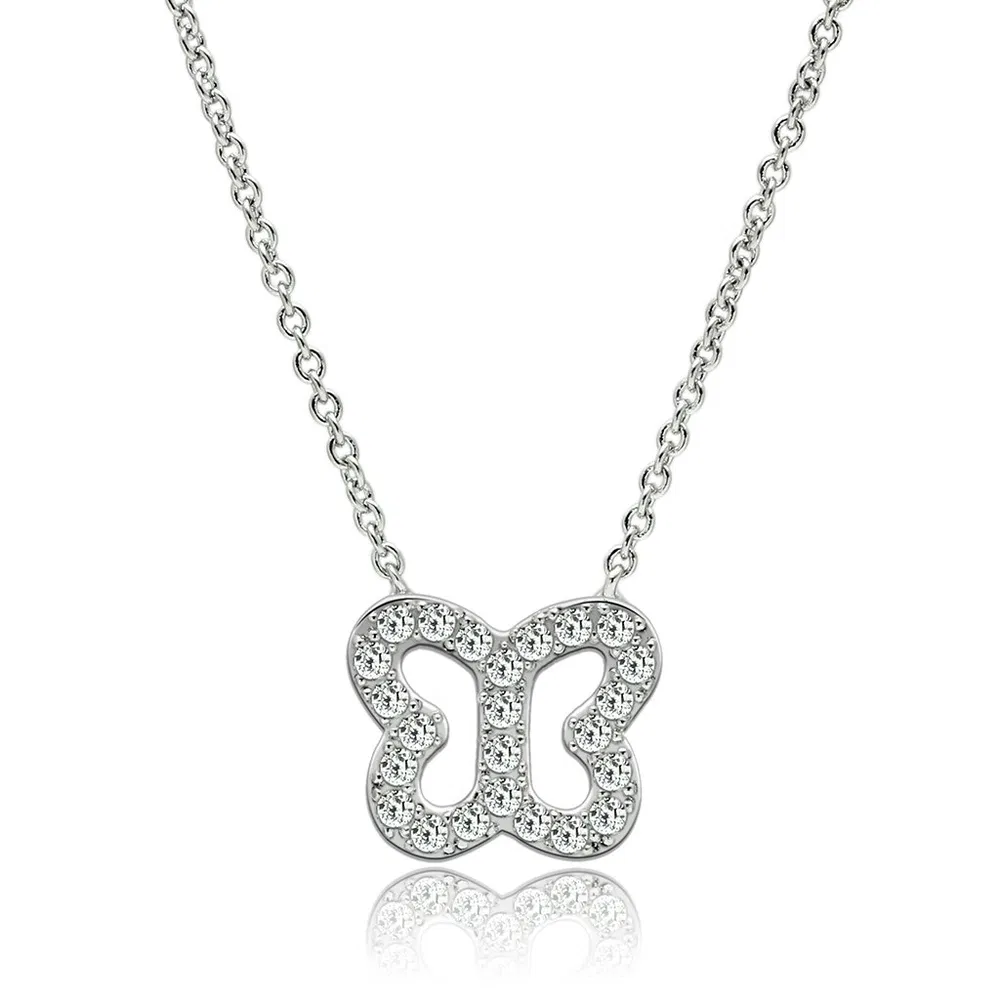 3W078 - Rhodium-Messing - Halskette mit AAA-Klasse CZ in Clear