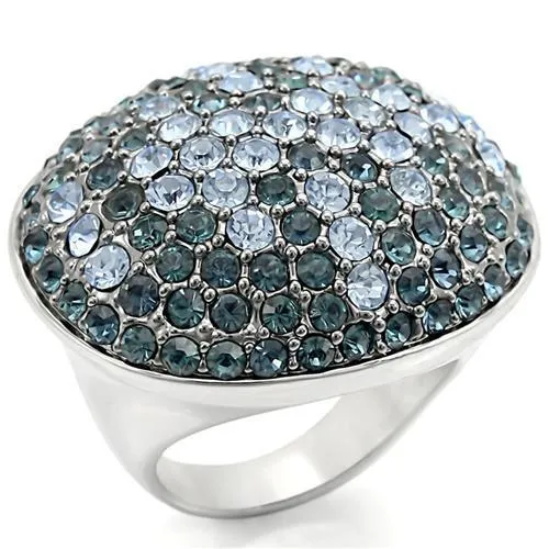 0W347 - Rhodium + Ruthenium-Brass Ring mit Top-Grade - Kristall in leichten Saphir
