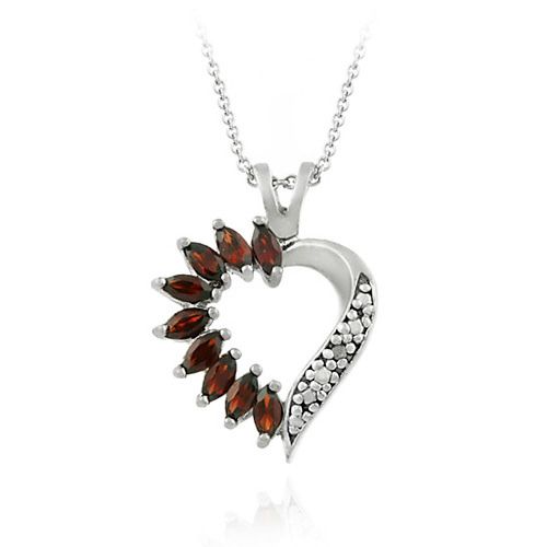 Sterling Silber Garnet und Diamant-Akzent - Herz-Hänger