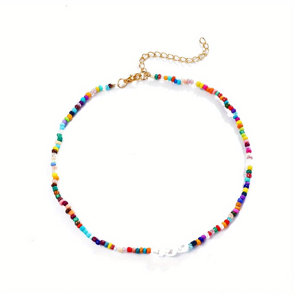 Bohemian Vintage Türkis Reis Perlen Kurze Halskette Schmuck
