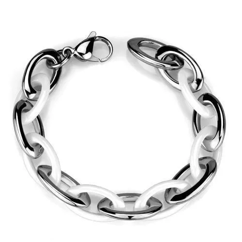 3W1008 - Hoch poliertes (ohne Beschichtung) Edelstahl-Armband mit Keramik in Weiß